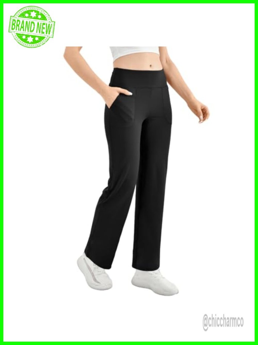 Wide Leg Yoga Pants High Waisted Pull On Side Pockets Stretch